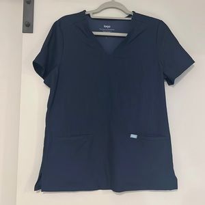 NEW Lago Denim Blue SMALL Scrub Top Short Sleeve Soft Womens Top 3 Pocket